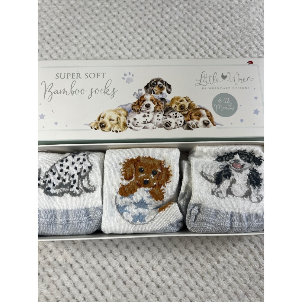 Little Wren by Wrendale Designs Baby Bamboo Socks 3 Pair‎ Set Dogs 6-12 Months
